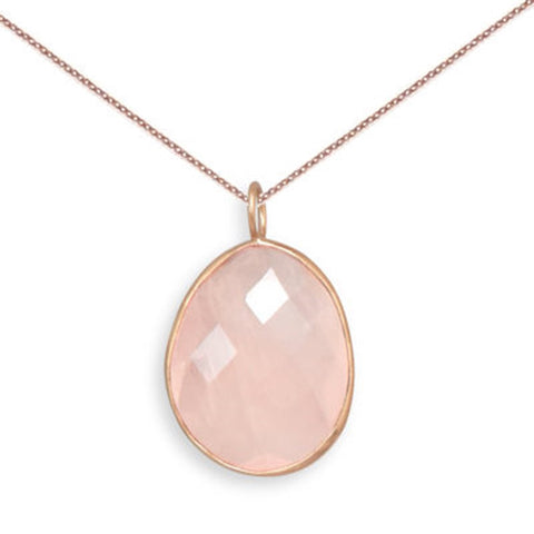 Rose Dyed Quartz Necklace Freeform Shape Rose Gold over Sterling Silver,  Chain