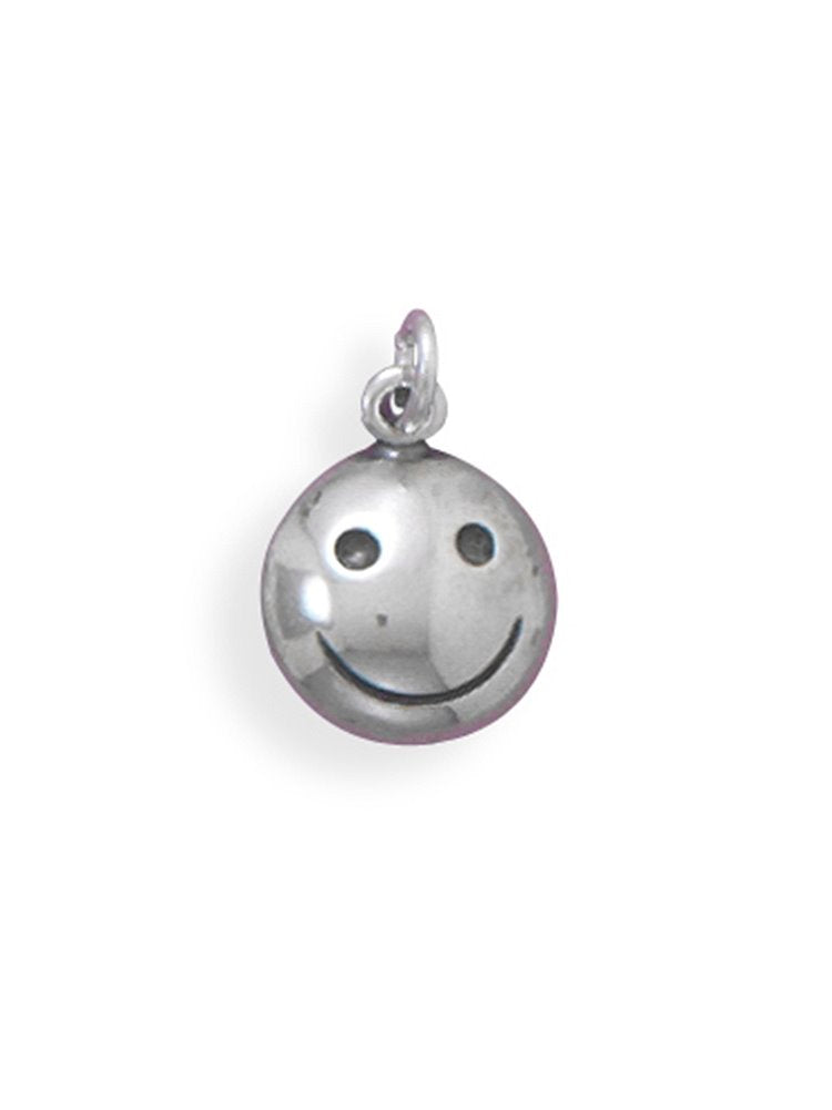 Smiley Face Charm Antiqued Sterling Silver