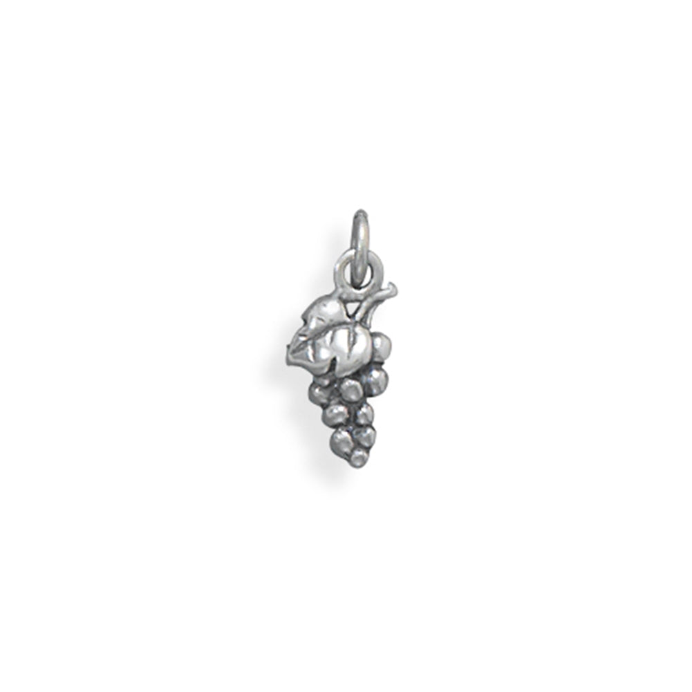 Grapevine and Grapes Charm Antiqued Sterling Silver