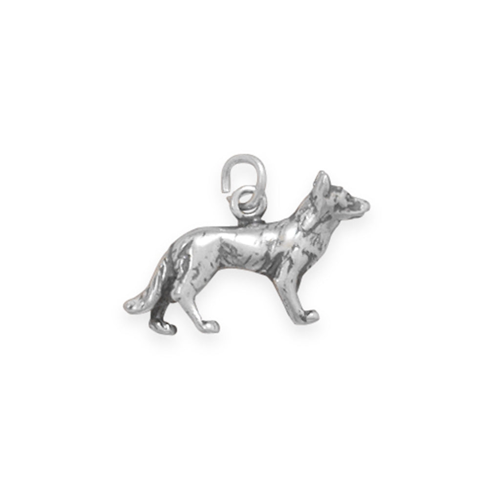 German Shepherd Dog Charm Antiqued Finish Sterling Silver