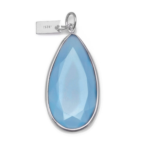 Blue Chalcedony Pendant Teardrop Shape Sterling Silver