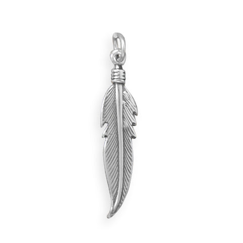 Feather Charm Antiqued Sterling Silver