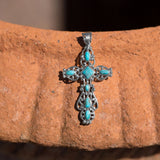Reconstituted Turquoise Cross Pendant Sterling Silver, Pendant Only