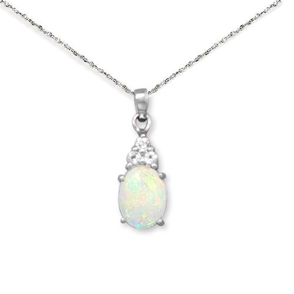 Australian Opal and White Topaz Necklace with Rope Chain Sterling Silver
