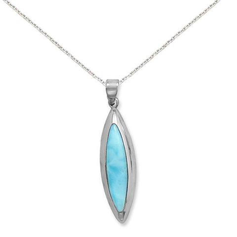 Larimar Necklace Marquise Shape Rhodium on Sterling - Nontarnish