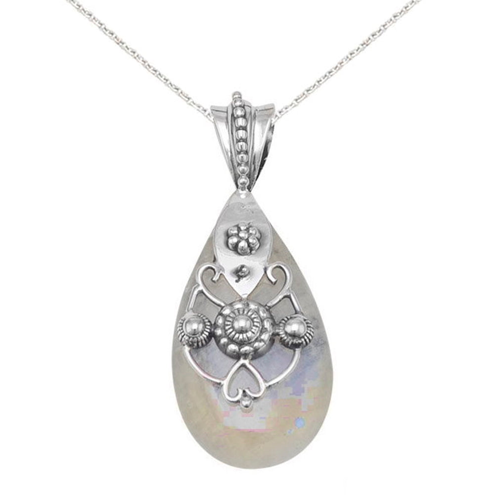 Rainbow Moonstone Pendant Heart and Bead Sterling Silver Design, Chain included