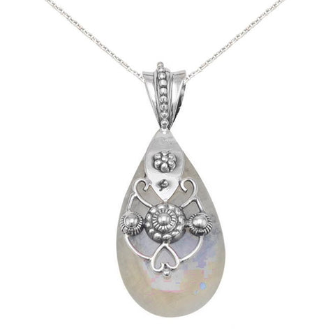 Rainbow Moonstone Pendant Heart and Bead Sterling Silver Design, Chain included