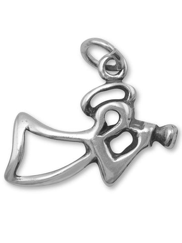 Trumpeting Messenger Angel Charm Antiqued Sterling Silver