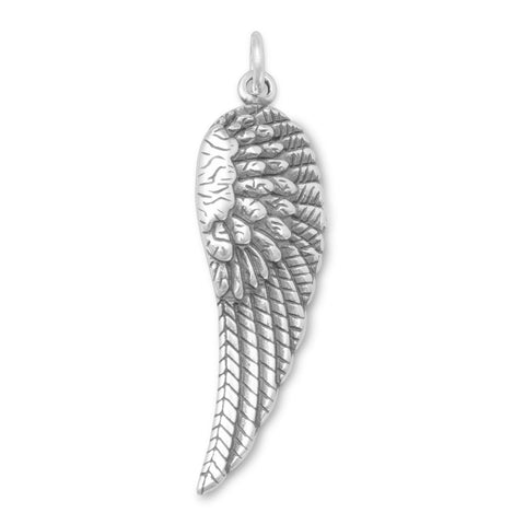 Angel Wing Charm Antiqued Sterling Silver