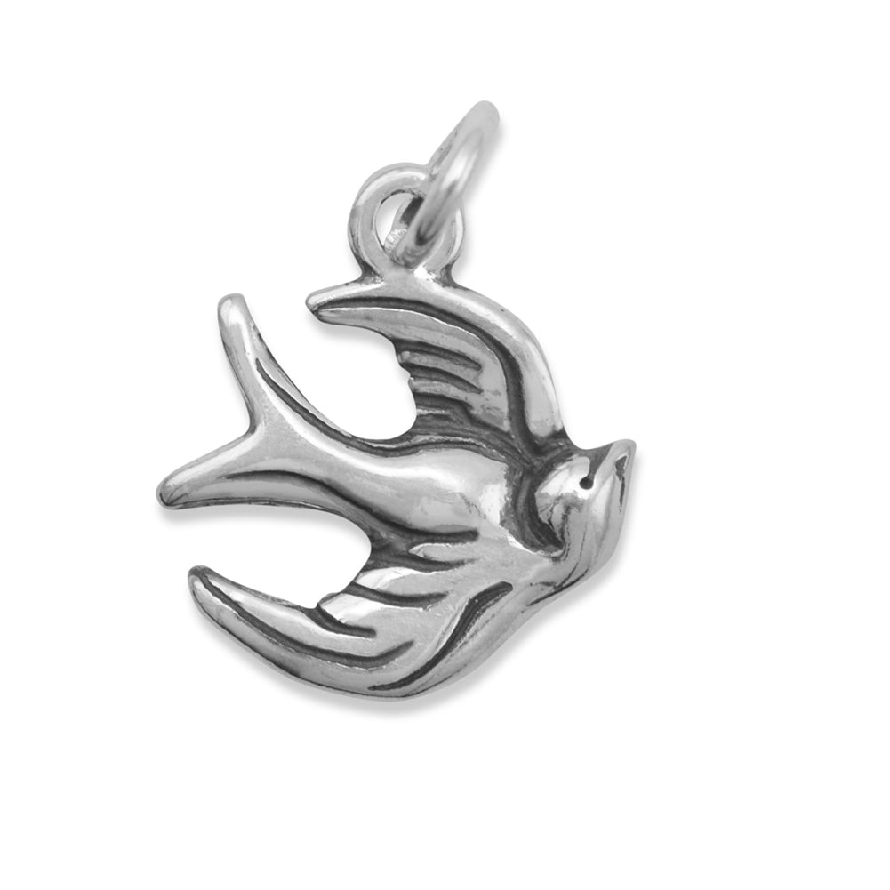 Sparrow Bird Charm Antiqued Sterling Silver