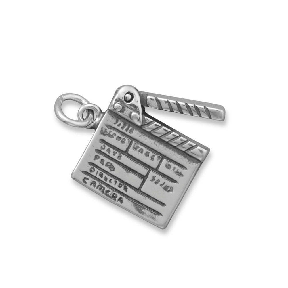 Movie Clapboard Charm Antiqued Sterling Silver - Moveable