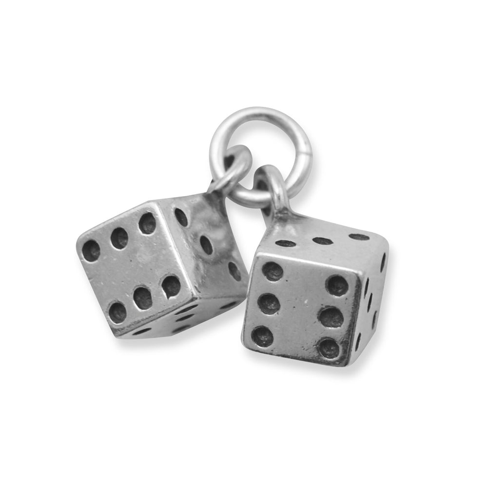 Pair of Dice Charm Antiqued Sterling Silver