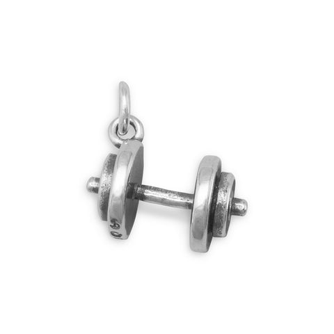 Dumbbell Weights Charm Antiqued Sterling Silver