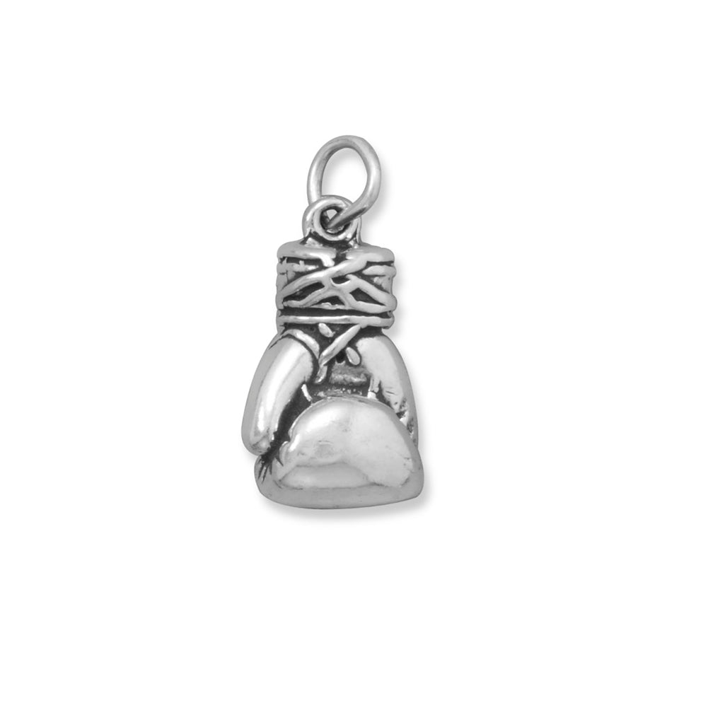 Large Boxing Glove Charm Pendant Antiqued Sterling Silver