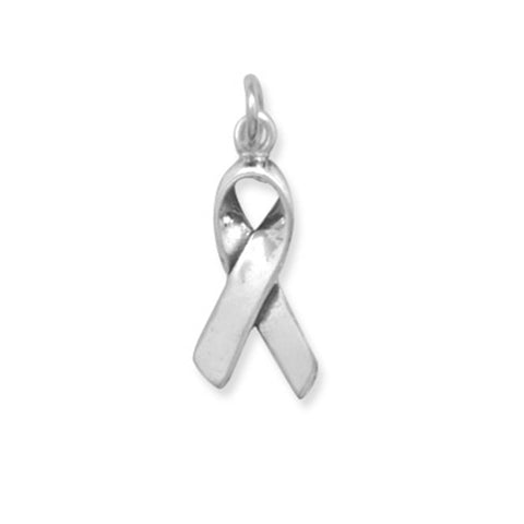 Awareness Ribbon Charm Pendant Antiqued Sterling Silver