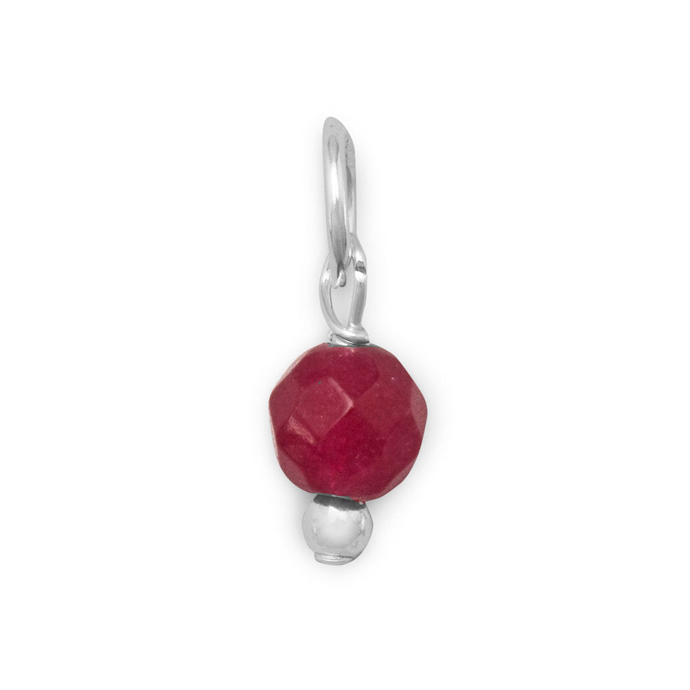 Red Dyed Corundum Drop Charm Sterling Silver