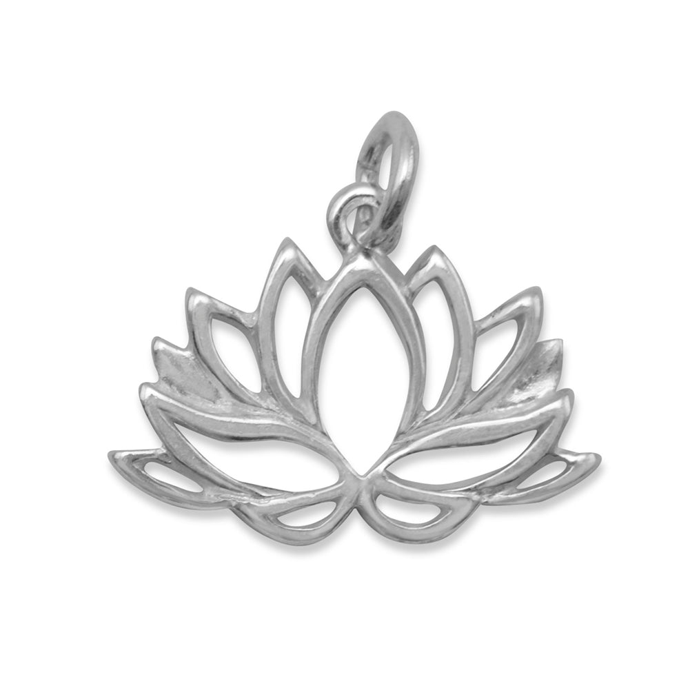 Lotus Flower Charm Polished Sterling Silver