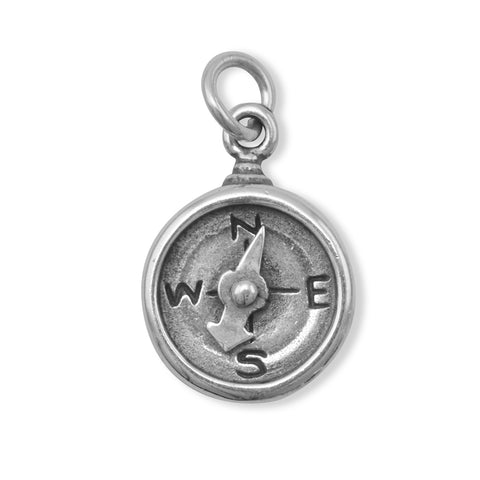 Compass Charm Antiqued Sterling Silver 12mm - Moves