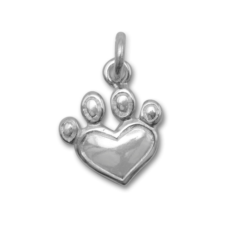 Paw Print Heart Charm Sterling Silver