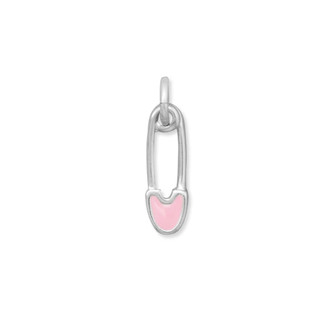 It's a Girl Safety Diaper Pin Charm with Pink Color Sterling Silver