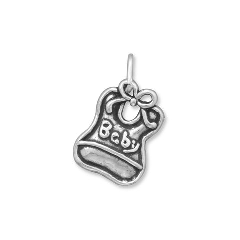 Baby Bib Charm Antqued Sterling Silver