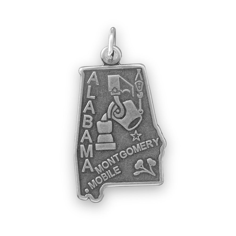 Alabama State Charm Antiqued Sterling Silver