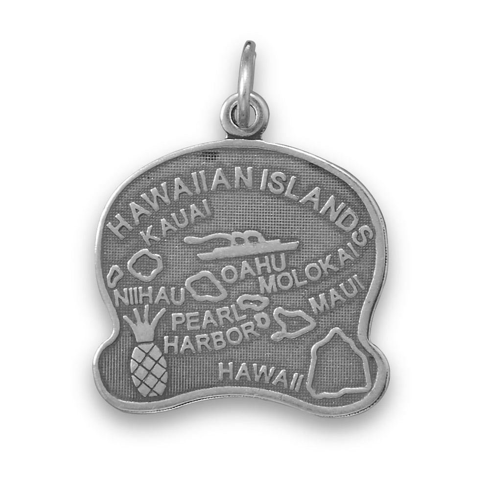 Hawaii State Charm Antiqued Sterling Silver