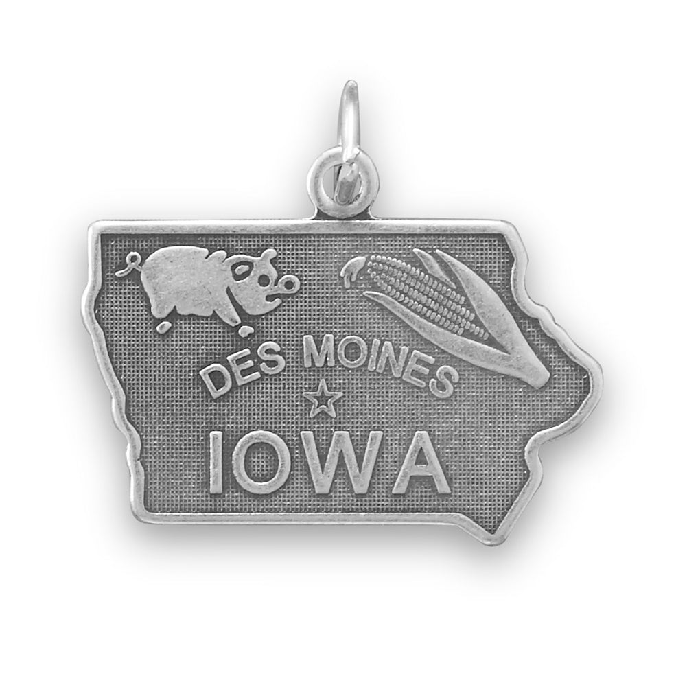 Iowa State Charm Antiqued Sterling Silver