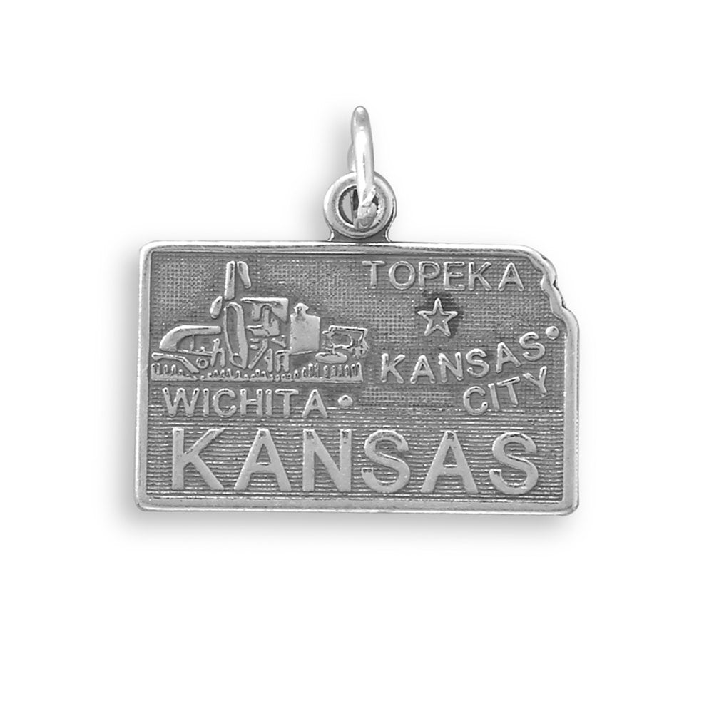 Kansas State Charm Antiqued Sterling Silver