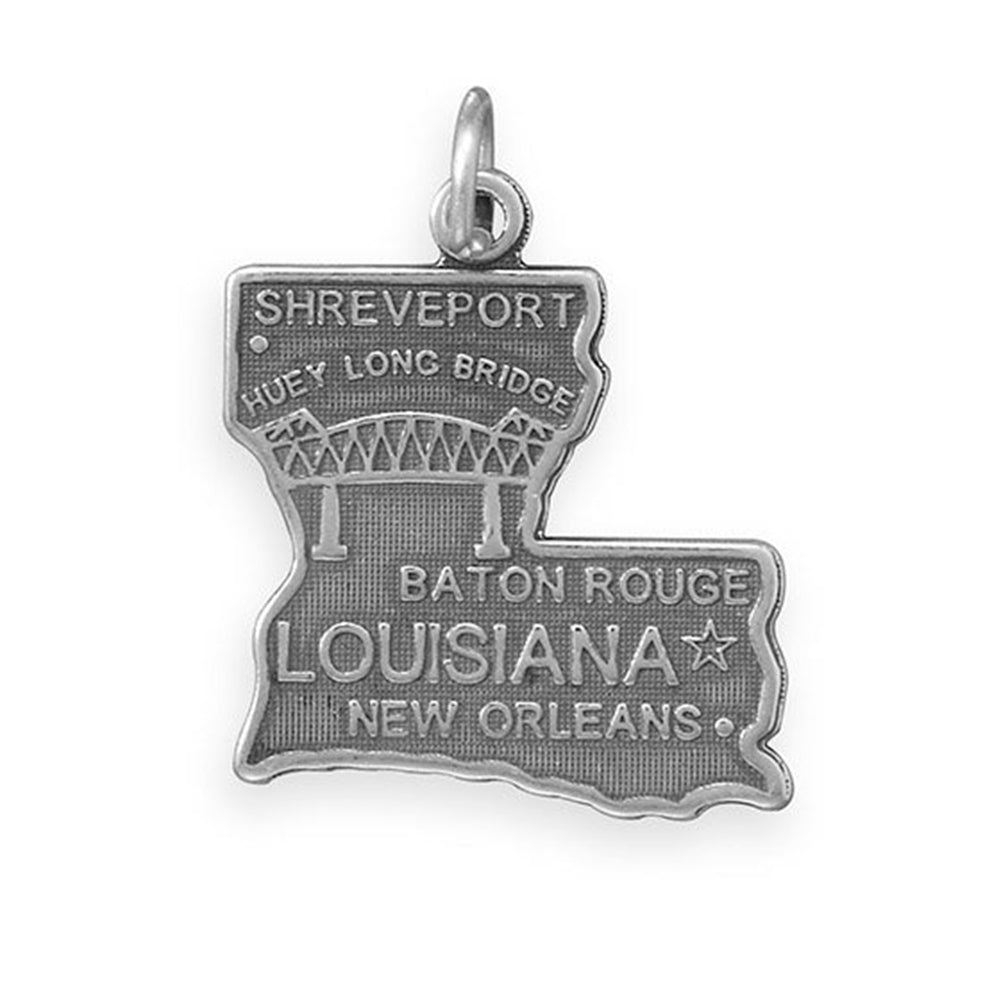 Louisiana State Charm Antiqued Sterling Silver