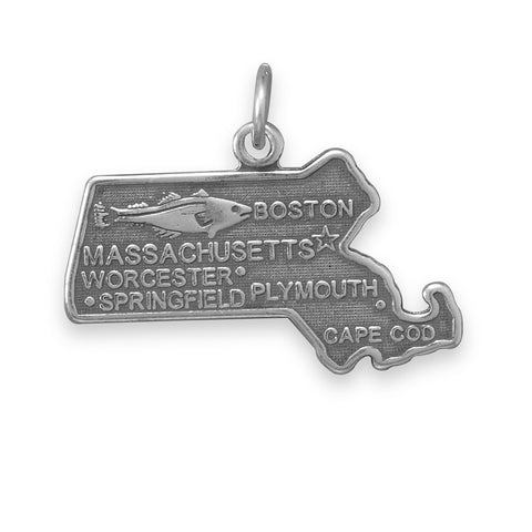 Massachusetts State Charm Antiqued Sterling Silver