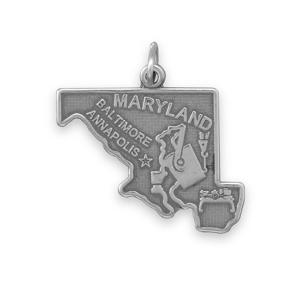Maryland State Charm Antiqued Sterling Silver