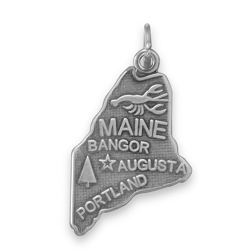 Maine State Charm Antiqued Sterling Silver