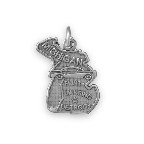 Michigan State Charm Antiqued Sterling Silver