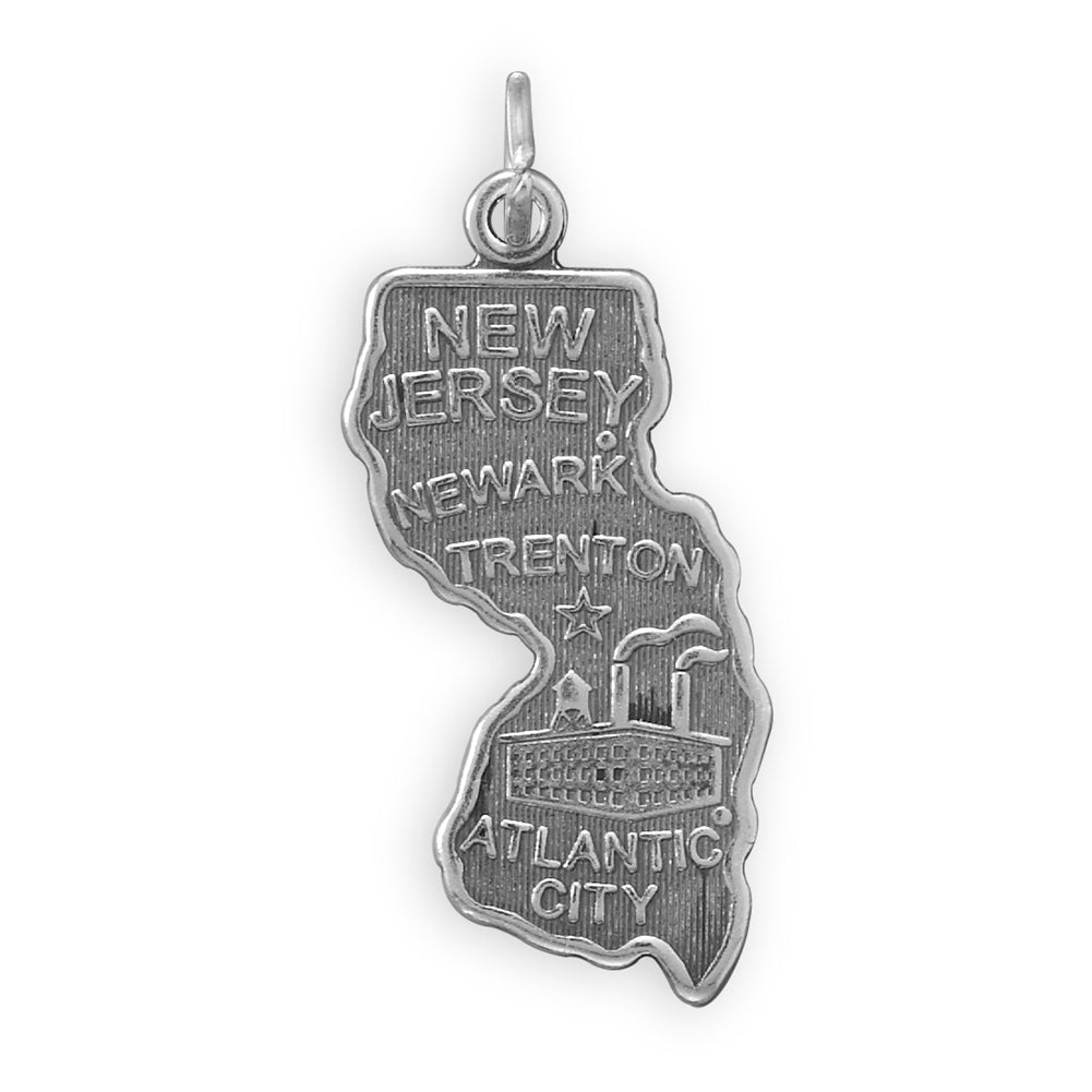 New Jersey State Charm Antiqued Sterling Silver