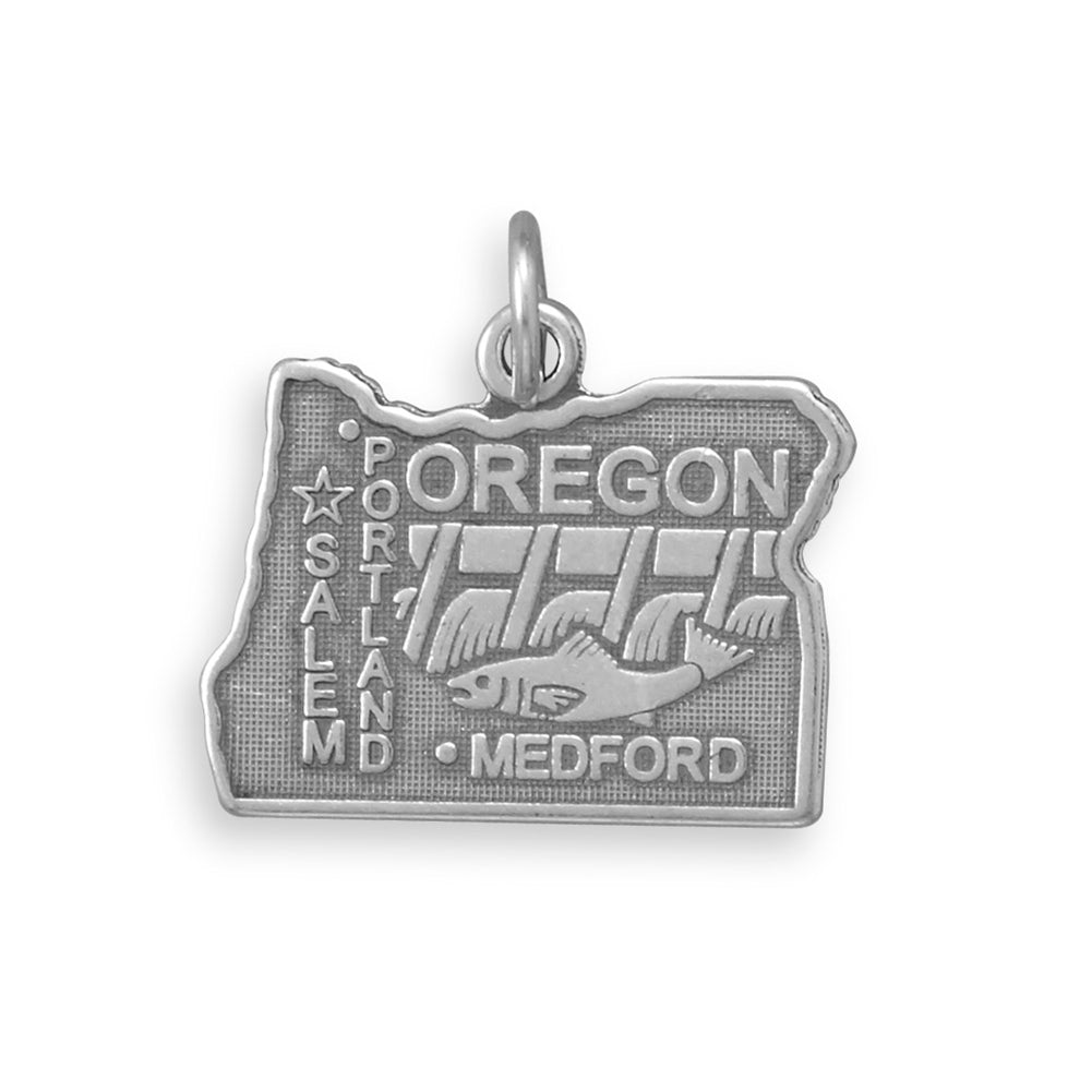 Oregon State Charm Antiqued Sterling Silver
