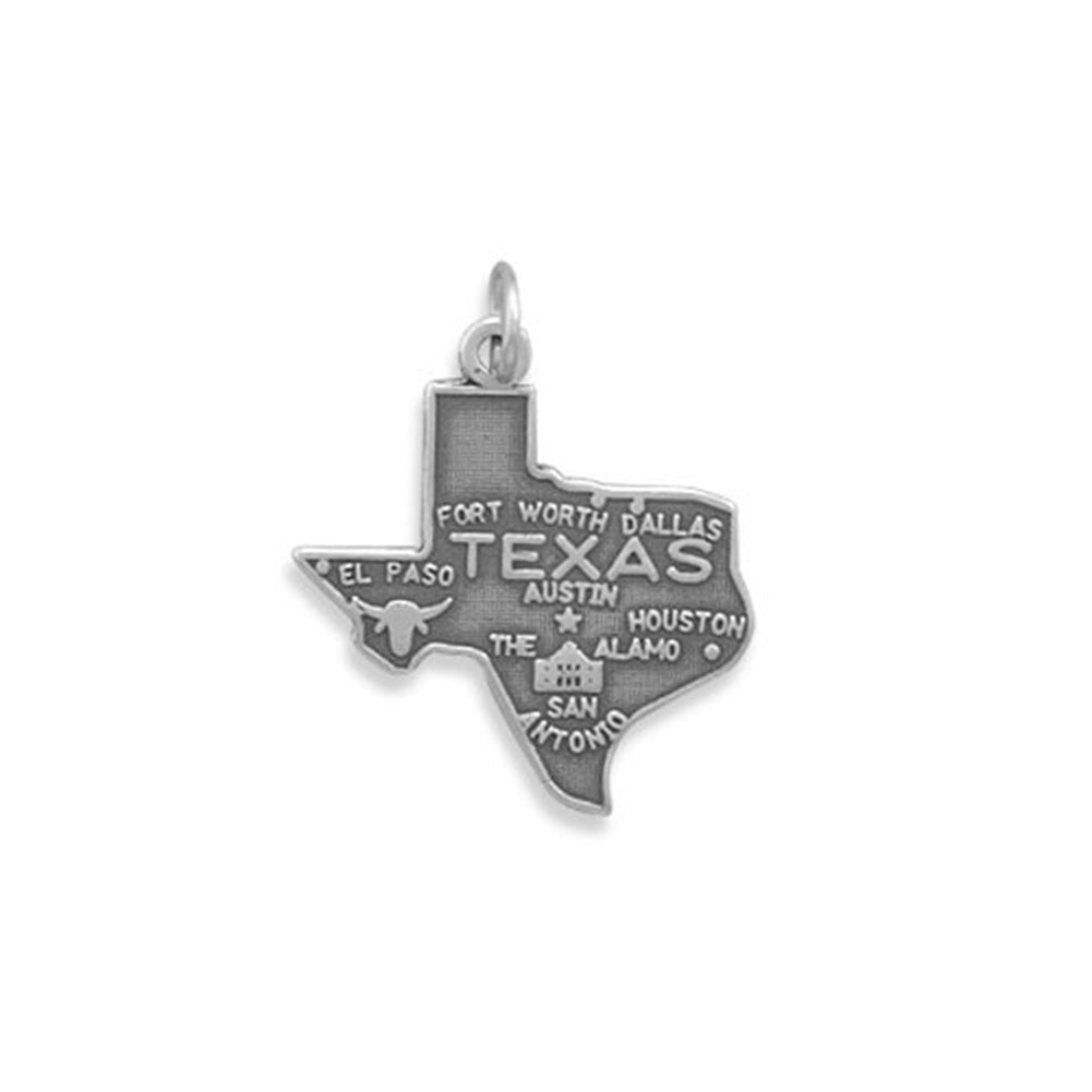 Texas State Charm Antiqued Sterling Silver