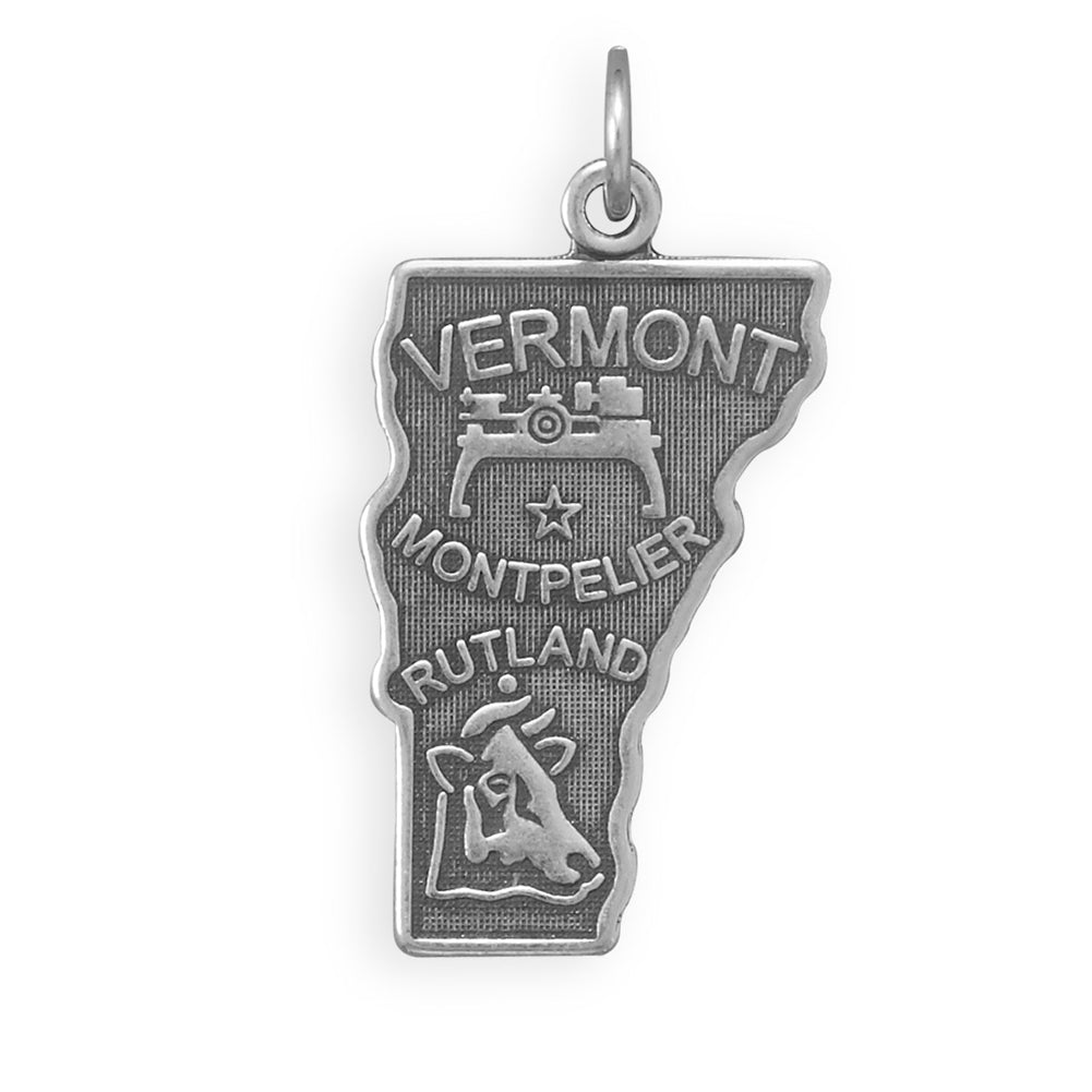 Vermont State Charm Antiqued Sterling Silver