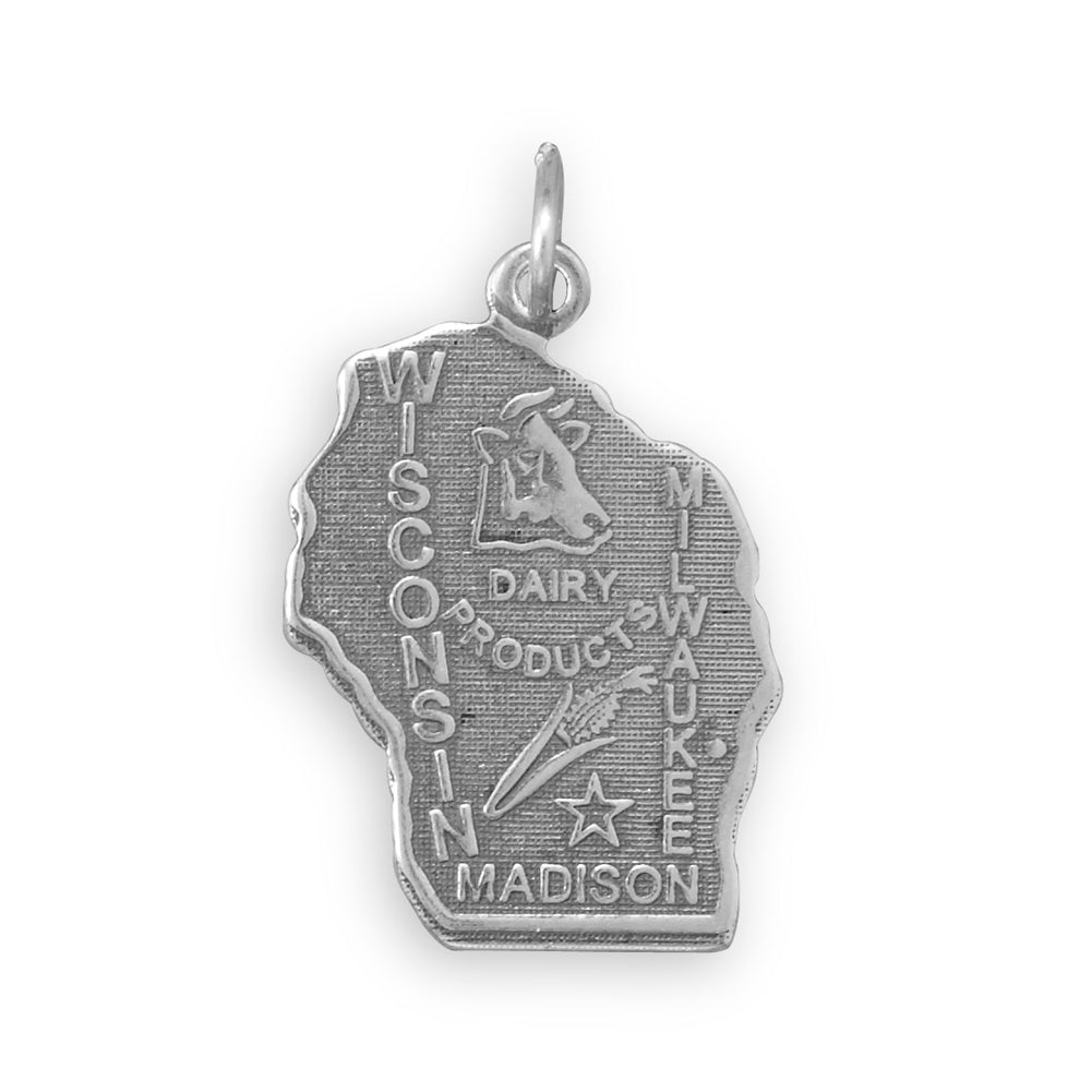 Wisconsin State Charm Antiqued Sterling Silver