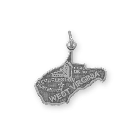 West Virginia State Charm Antiqued Sterling Silver