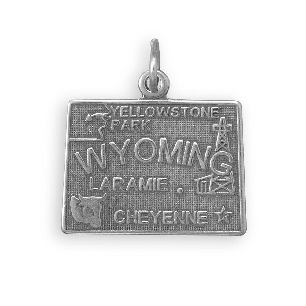 Wyoming State Charm Antiqued Sterling Silver