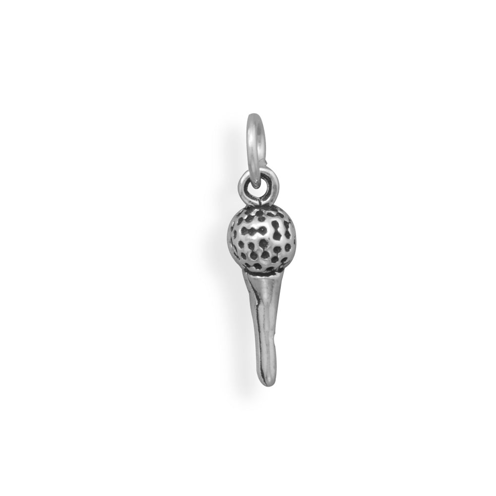 Golf Ball on Tee Charm Sterling Silver