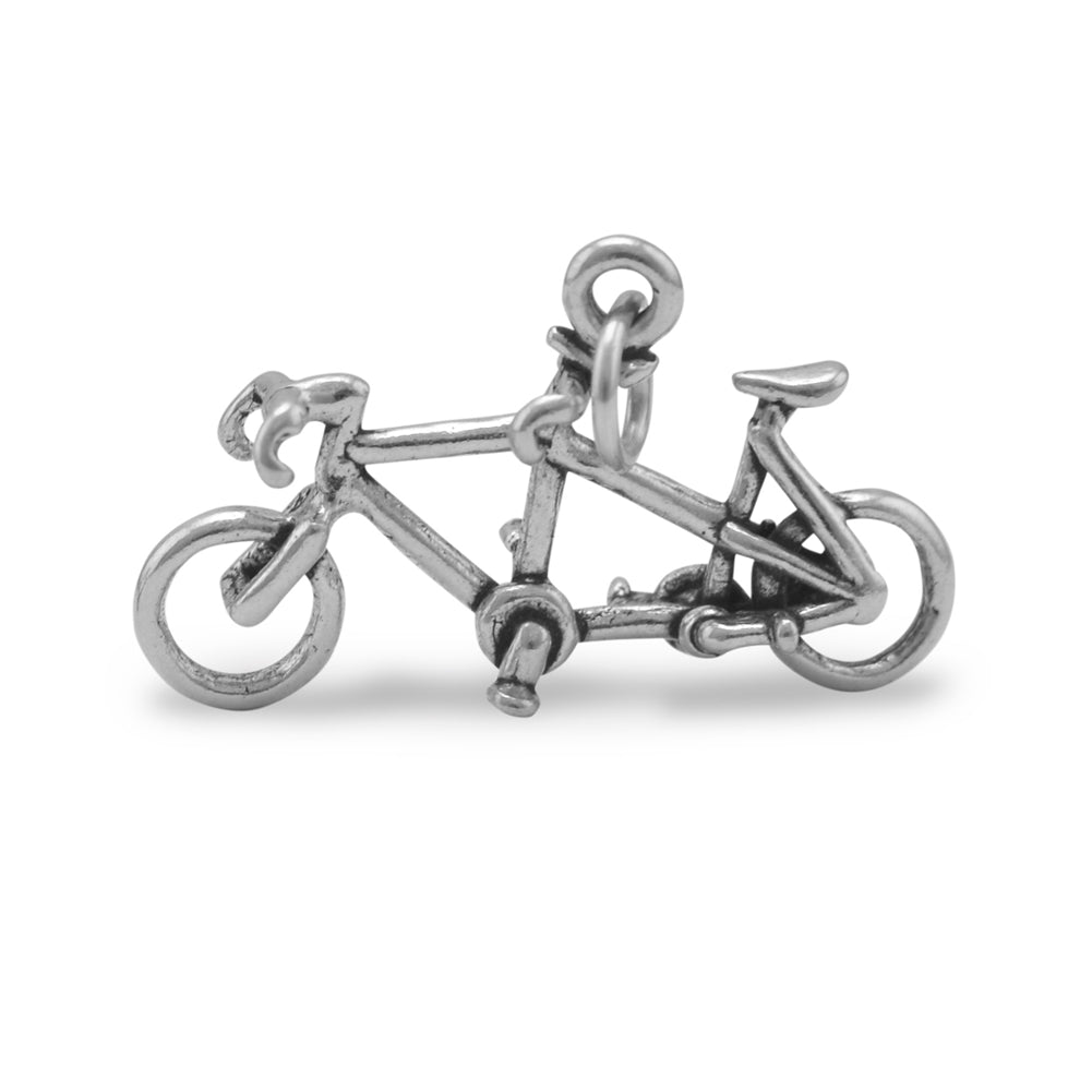 Tandem Bicycle Charm Sterling Silver Antiqued Finish