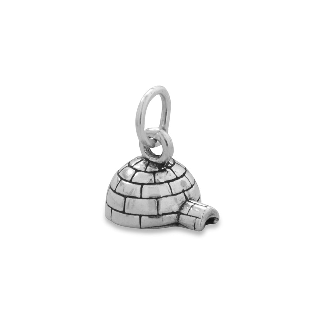Ice Igloo Charm Sterling Silver Antiqued Finish