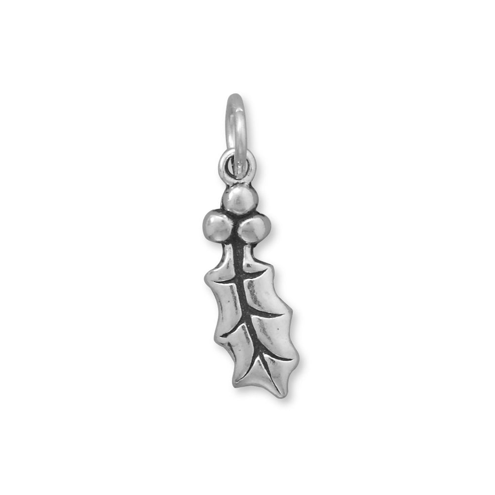 Holly Leaf and Berries Charm Sterling Silver Antiqued Finish