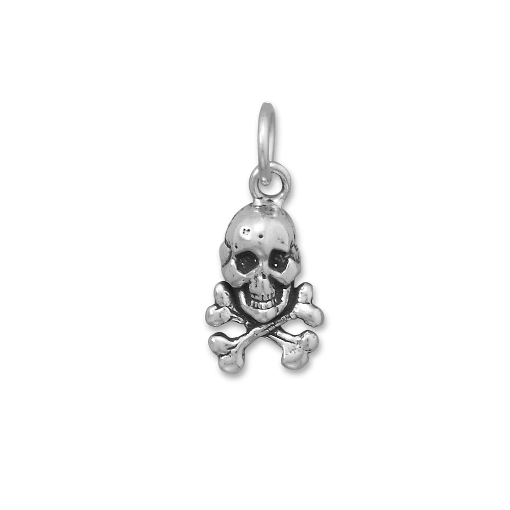 Skull and Crossbones Charm Sterling Silver Antiqued Finish