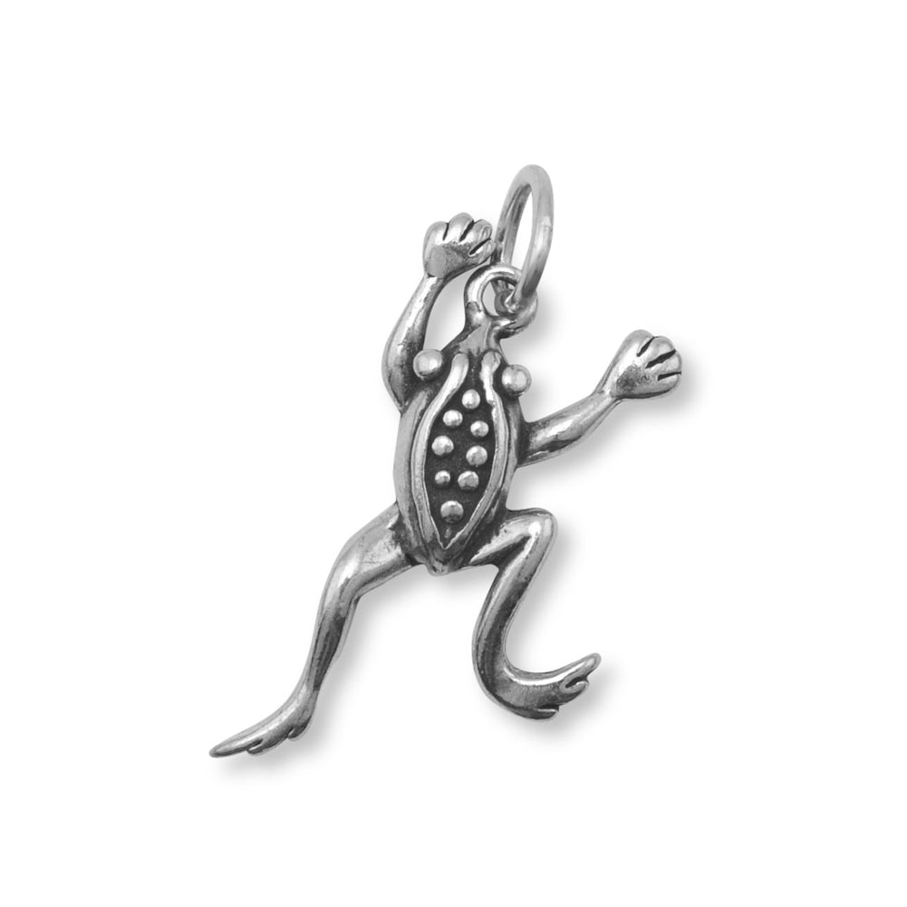 Jumping Frog Charm Sterling Silver Antiqued Finish