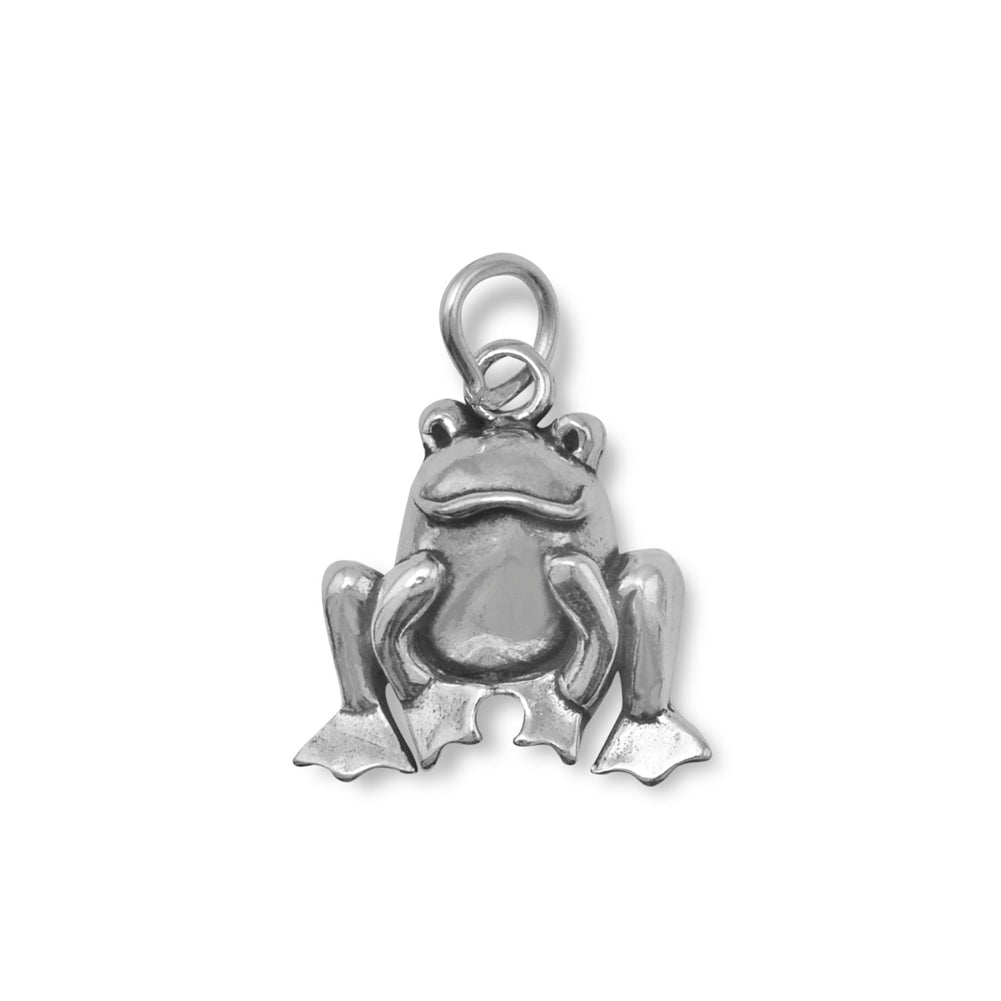 Sitting Frog Charm Sterling Silver Antiqued Finish