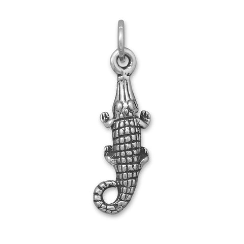 Alligator Charm Sterling Silver Antiqued Finish