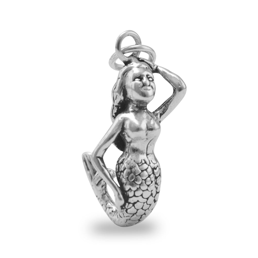Mermaid Charm Sterling Silver Antiqued Finish